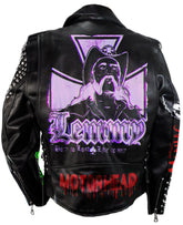 Bomber Black Cow Leather Jacket Men, Motorhead Lemmy Patchwork, Handmade Studwork Spiked, Iron Maiden Clothing, Rivets Studded Jacket,