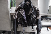Women’s Punk Leather Jacket – Silver Spiked Brando Style with Front Zipper, Custom Gothic Partywear