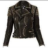 Customized Handcrafted Women's Black Color Silver Studded Genuine Leather Jacket (279)