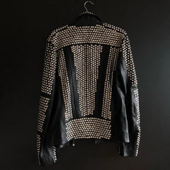 Stylish Black Gothic Jacket, Men's Silver Studs Cowhide Leather Jacket, Handmade Round Studs Jacket, Bikers Punk Jacket,