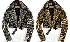 Women 2 Jackets Pair Black Leather Jacket with Golden and Silver Studs | Punk, Goth, or Festival Wear, Couple Jacket Pair