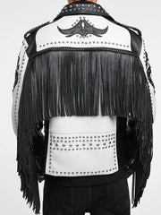 Two Tone Fringes Punk Fashion, Women's Handmade Studwork, Biker's Jacket, Wrestler Style, WWE Biker's Clothing, Studded Jacket For Ladies,