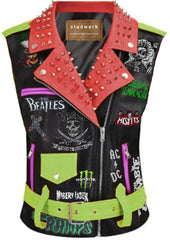 Spiked Cone Studded Motorbike Outer Wear Vest, Suicidal Tendencies Punk Fashion Jacket, Caribbean Misfit Patch Leather, Monster Vest Jacket,