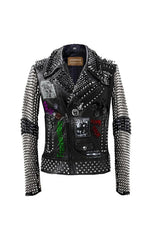Steampunk Customize Jacket For Biker, Heavy Metal Studwork, Leather Fashion Wear, Specimen Batastrophe Gothic, Handmade Total Chaos Clothing