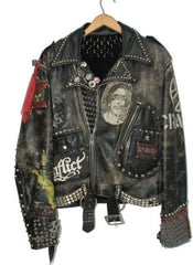 Women's Cone Studded Waist Belted, Biker's Fashion Citizen Fish Leather Jacket, Sex Pistol Misfit Patches, Personalized Gothic Jacket,