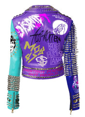 Misfits Horror Punk Biker Jacket – Handmade Gothic Clubwear with Steampunk Studs, Adicts & Aus Rotten Patches, Custom Leather