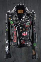 Black Leather Patches Gothic, Alice Cooper Punk Rock, Jacket Men Spiked, Misfit Long Spiked, Rivets Studded Jacket, Ramones Men Outfit,
