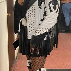 Two Tone Fringes Punk Fashion, Women's Handmade Studwork, Biker's Jacket, Wrestler Style, WWE Biker's Clothing, Studded Jacket For Ladies,