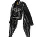 Men Black Silver Studded Brando Biker Cowhide Leather Jacket long Fringe Motorcycle Classic Vintage Style