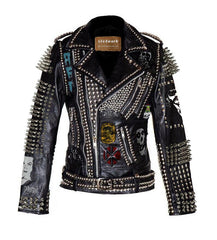 Women’s Studded Gothic Leather Jacket – Dead Kennedys Patch, Spiked Brando Moto Fit, Custom Heavy Metal Punk Style