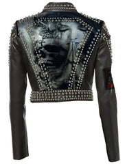 Women’s Gothic Party Jacket – Specimen Batastrophe, Rob Zombie & Misfits Patches, Steampunk Studded Leather Moto Fit