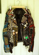 Pin Badges Multi Color Punk Gothic Jacket, Women Studded Biker's Patches, Cow Leather Outer Wear, Chaos UK Jacket, Adicts Fashion Outfit,
