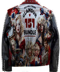 Old Hollywood Punk Style, Spikes Studs Leather, Marilyn Monroe Jacket, Discharge Patch Fashion, Distiller Party Wear, Misfit Studwork Gothic