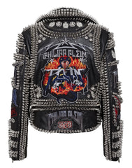 Handcrafted Heavy Spiked Metal Studded, Gothic Leather Solid Studs Jacket, Men's Patches Punk Fashion, Personalized Belted Jacket,