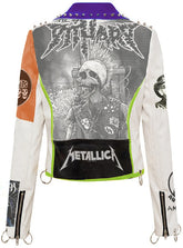 Studwork White Leather Women Fashion, Lemmy Misfit Gothic Patchwork, Biker Outfit Waist Belted, Jacket For Women, Brando Vampira Jacket,