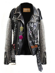 Patchwork Rivets Studs Clothing Men, Heavy Metal Pyramid Studded, Adicts Rock Fashion Jacket, Badges Pin and Studs, Leather Outer Wear,