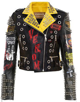 Biker's Silver Spiked Studded, Women's Club Wear Gothic Jacket, Cannibal Corpse Handmade Leather Outfit, Tombstone Patches Brando Jacket,