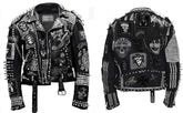 Black and White Studded Leather Jacket Men, Steampunk Studded Jacket, Cowhide Leather Patchwork, Dead Kennedy Clothing, Skull Social Jacket,