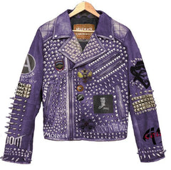 Handcrafted Trendy Rivets Steampunk, Citizen Fish Punk Rock Patches, Cowhide Leather Vampira Men Gothic, Lemmy Spiked Studded Jacket,