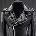 HANDMADE Men Black Punk Silver Long Spiked Studded Leather Buttons Up Jacket Silver Studs and Spikes Black Leather Made to Orders Studs Spik