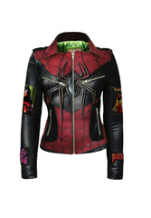 Spider Woman Biker Jacket – Black & Red Gothic Leather with Pantera Patch, Studded Moto Fit, Custom Cobweb Punk Outfit