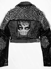 Patches Leather Men's Outfit, Handcrafted Steampunk Spiked, Bauhaus Motorbike Gothic Jacket, Rivets Studs Fashion, Brando Belted Wear,