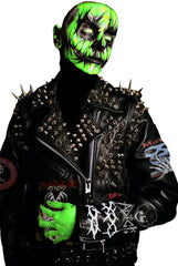 Men’s Gothic Punk Jacket – Black Leather with Dead Kennedys, Misfits & Social Distortion Patches, Spiked Steampunk Biker Fit