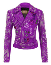 Biker's GISM Studded Fashion Leather, Women's Misfit Punk Rock Appendix Patches Jacket, Motorbike Club Wear, Personalized Jacket,