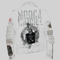White Leather Cow Skin Punk Rock, Urban Metal Head Spiked, Mooca Caboel Waist Belted Men, Customize Gothic Outer Wear, Brando Jacket,