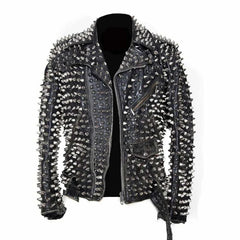Studded Fashion Jacket Punk Women's Cow Leather, Silver Heavy Metal Spiked Stud Work, Biker Slim Fit Jacket, Studded biker Jacket, Spiked