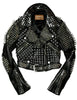 Patches Leather Women's Outfit, Handcrafted Steampunk Spiked, Bauhaus Motorbike Gothic Jacket, Rivets Studs Fashion, Brando Belted Wear,