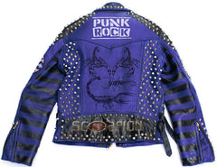 Steampunk Studded Patches Outfit For Men, Punk's Not Dead Cow Skin Leather, Spiked Scorpion Metal Work Jacket, Cannibal Corpse Gothic Style,