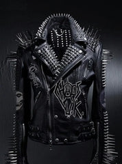 Punk Rock Gothic Patchwork Men's, Steampunk Spiked Studded, Chaos UK Patches Jacket, Biker Misfit Leather, Handmade Queen Sex Pistol Outfit,