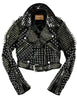 Women's Silver Belted Brando Biker Jacket with Studded Dome & Tree Spikes – Leather Motorcycle Jacket