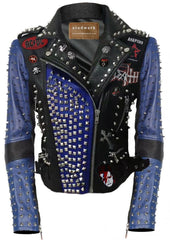 Gothic Punk Rock Biker Jacket – Handmade Studded Clubwear with Black Flag, DEATH & AC/DC Patches, Custom Leather Outfit