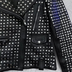 Steampunk Studded Biker Jacket Obsidian Fortress Leather with Full Metal Accent