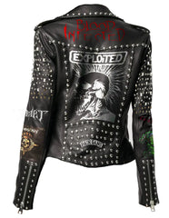 Men Party Wear Patchwork, Bachelor's Gothic Studwork Clothing, Pins Studs Dead Kennedy Jacket, Cow Skin Leather Frankenstein, Brando Jacket,