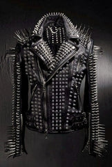 Steampunk Handmade Jacket, Heavy Metal Long Spiked Gothic Jacket, Personalized Multi Studs Jacket, Silver Studded Motorbike Jacket,