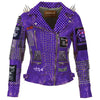 Steampunk Spiked Leather, Purple Patchwork Jacket, Customize King Diamond Outfit, Studded Cowhide Clothing Women, Dead Kennedy Fashion,