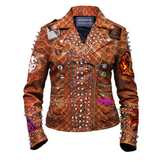 Rivets Studs Cobra Printed Cow Leather, Biker's Patches Jacket, Aus Rotten Punk Rock, Gothic The Cramps Jacket, Studded Party Outfit Women,