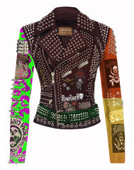 Women's Patches Heavy Studded Punk Rock, Multicolor Punk's Not Dead Jacket, Biker's Lemmy The Punisher Leather Steampunk, Gothic Jacket,