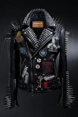 Long Metalwork Spiked Leather, Punk Rock Vampira Gothic Clothing, Outfit Men Steampunk Studded, Patches Cannibal Corpse, Biker's Jacket,