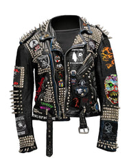 Studwork Spiked Handmade Men Clothing, Frankenstein Gothic Leather, Pins Buckles Studded Jacket, Evil Dead Halloween Fashion Outfit,
