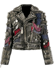 Handcrafted Heavy Spiked Metal Studded, Gothic Leather Solid Studs Jacket, Men's Patches Punk Fashion, Personalized Belted Jacket,