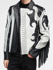 Two Tone Fringes Punk Fashion, Women's Handmade Studwork, Biker's Jacket, Wrestler Style, WWE Biker's Clothing, Studded Jacket For Ladies,