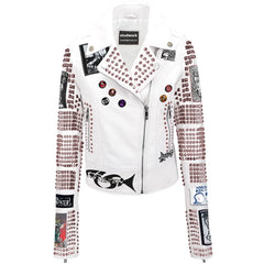 Women’s Punk Rebellion Jacket – Milisi Kecoa, Anti Cimex & Cluster Bomb Patches, Heavy Spiked Gothic Moto Fit, Custom Leather Outfit