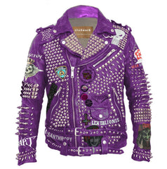 Men Violet Studwork Patch, Steampunk Spiked Heavy Metal, Biker's The Adicts Patches Outfit, Personalized Pins Badges Gothic Jacket,