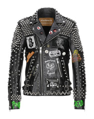 Long Metalwork Spiked Leather, Punk Rock Vampira Gothic Clothing, Outfit Men Steampunk Studded, Patches Cannibal Corpse, Biker's Jacket,