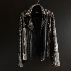 Stylish Black Gothic Jacket, Men's Silver Studs Cowhide Leather Jacket, Handmade Round Studs Jacket, Bikers Punk Jacket,