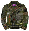 Men Green Crocodile Print Leather Studded Jacket, Heavy Metal Studwork, Queen Patch Fashion, Badges Patches Jacket